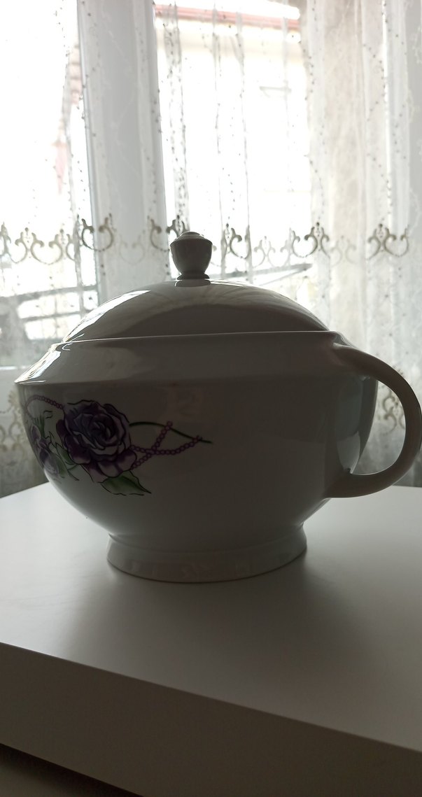 Mor Çiçek Desenli Porselen çorba sunumluğu - Görsel 2