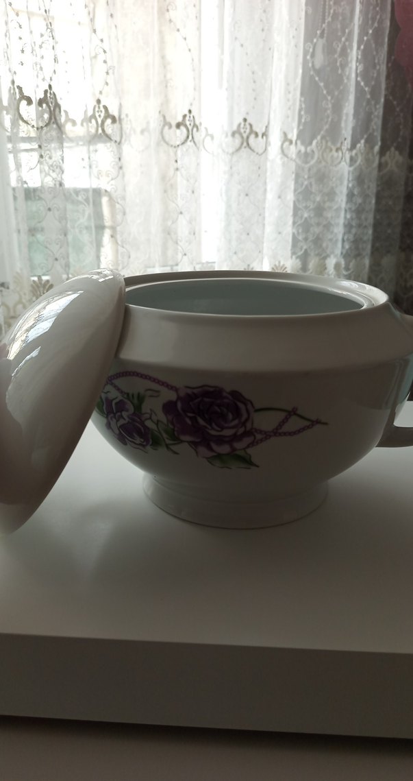 Mor Çiçek Desenli Porselen çorba sunumluğu - Görsel 5