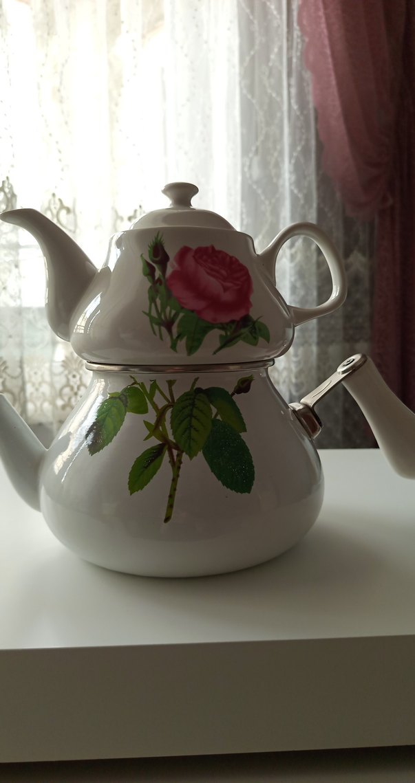 Beyaz Çiçek Desenli Pastel Çaydanlık - Görsel 3