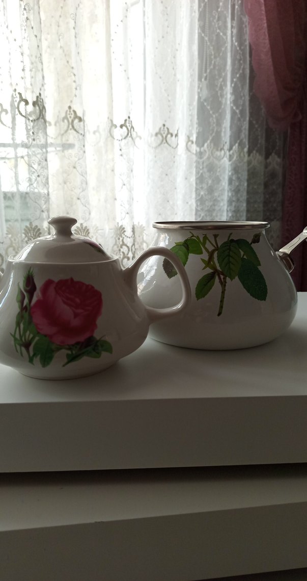 Beyaz Çiçek Desenli Pastel Çaydanlık - Görsel 4