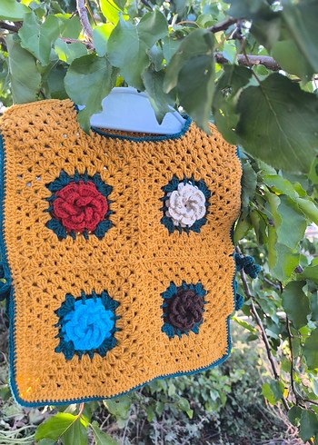 El örgüsü Sarı  Çicekli Bebek Süveteri - Görsel 3