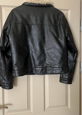Düğmeli Siyah Deri Biker Ceket - Görsel 2