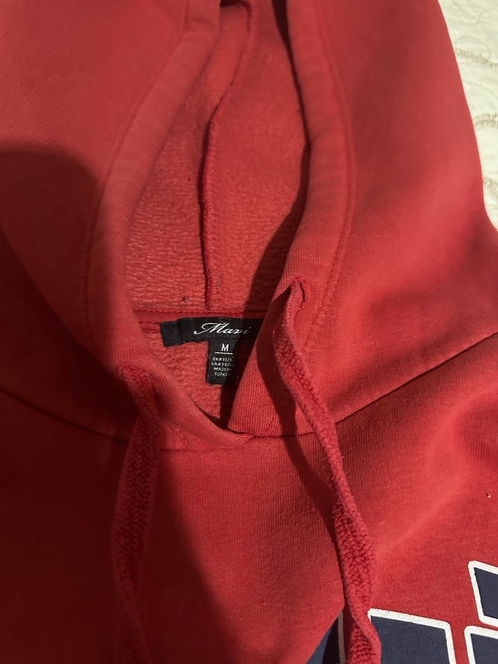 Kırmızı Kapüşonlu Kadın Sweatshirt MAVİ - Görsel 2