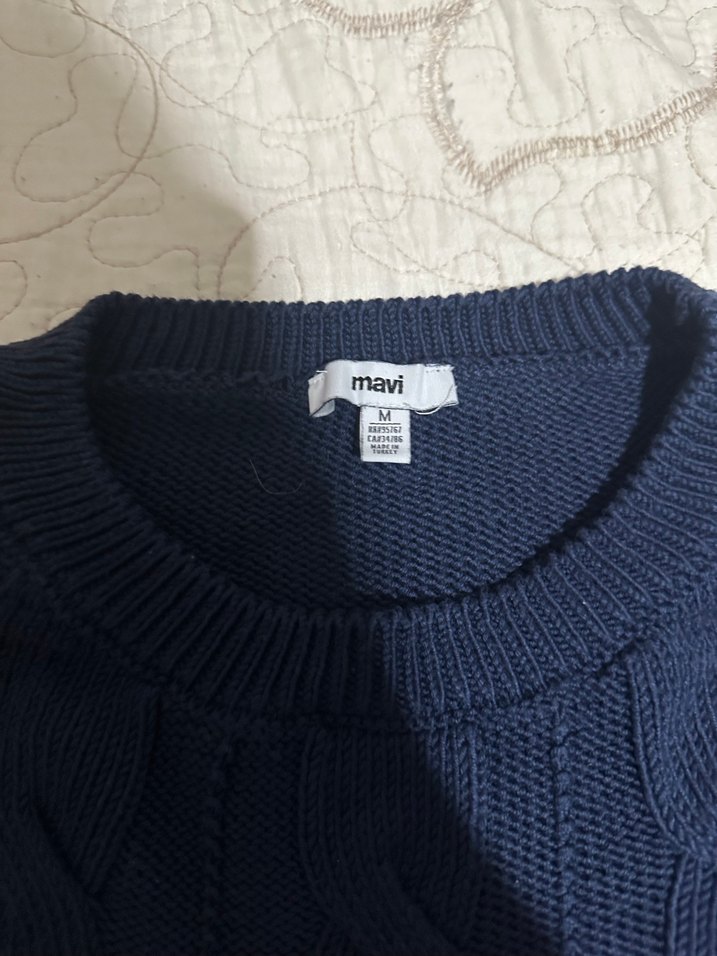 Mavi Örgü Kadın Kazak, Uzun Kollu, Rahat Kesim - Görsel 2