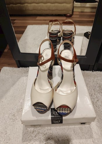 İnci 39 Numara Bohem Desenli Önü Açık Platform Topuklu Ayakkabı - Görsel 5