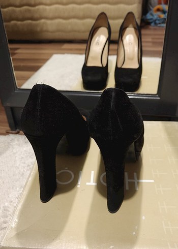 Hotiç 38 Numara Siyah Hakiki Deri Süet Platform Topuklu Ayakkabı - Görsel 3