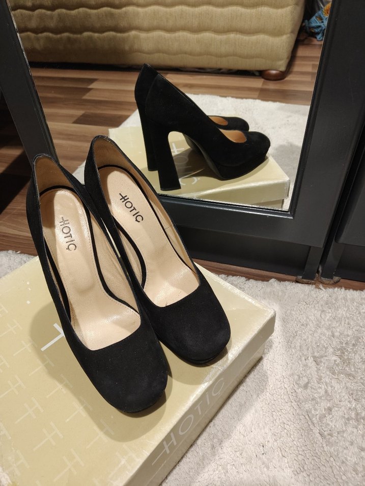 Hotiç 38 Numara Siyah Hakiki Deri Süet Platform Topuklu Ayakkabı - Görsel 4
