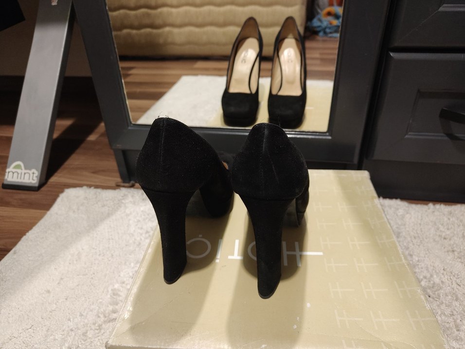 Hotiç 38 Numara Siyah Hakiki Deri Süet Platform Topuklu Ayakkabı - Görsel 3