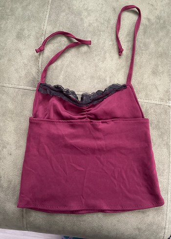 Zara Dantel Detaylı Bordo Crop