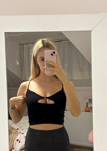 xs Beden siyah Renk Gotik askıları ayarlı göğüs detaylı crop