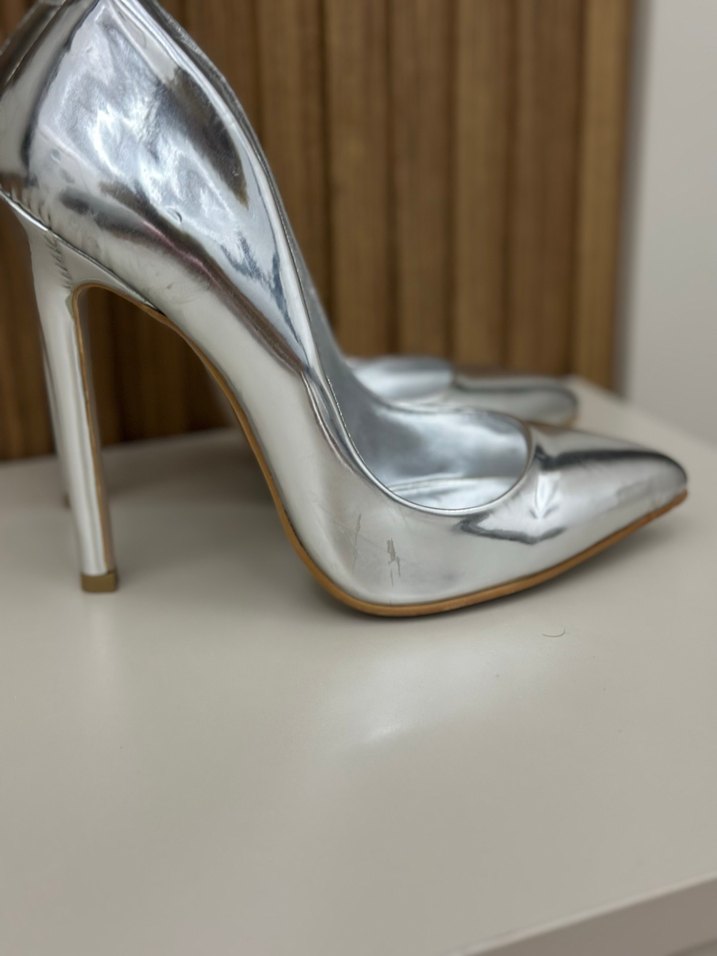 Kadın Parlak Metalik Stiletto Topuklu 10 pont - Görsel 4