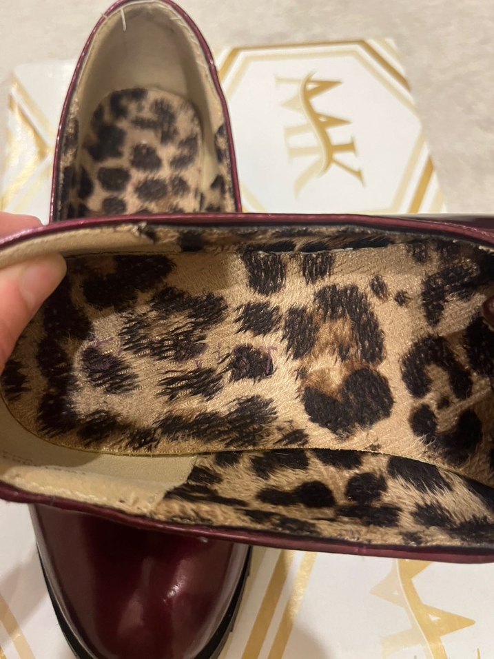 Bordo Parlak Leopar Desenli Kız Loafer - Görsel 3