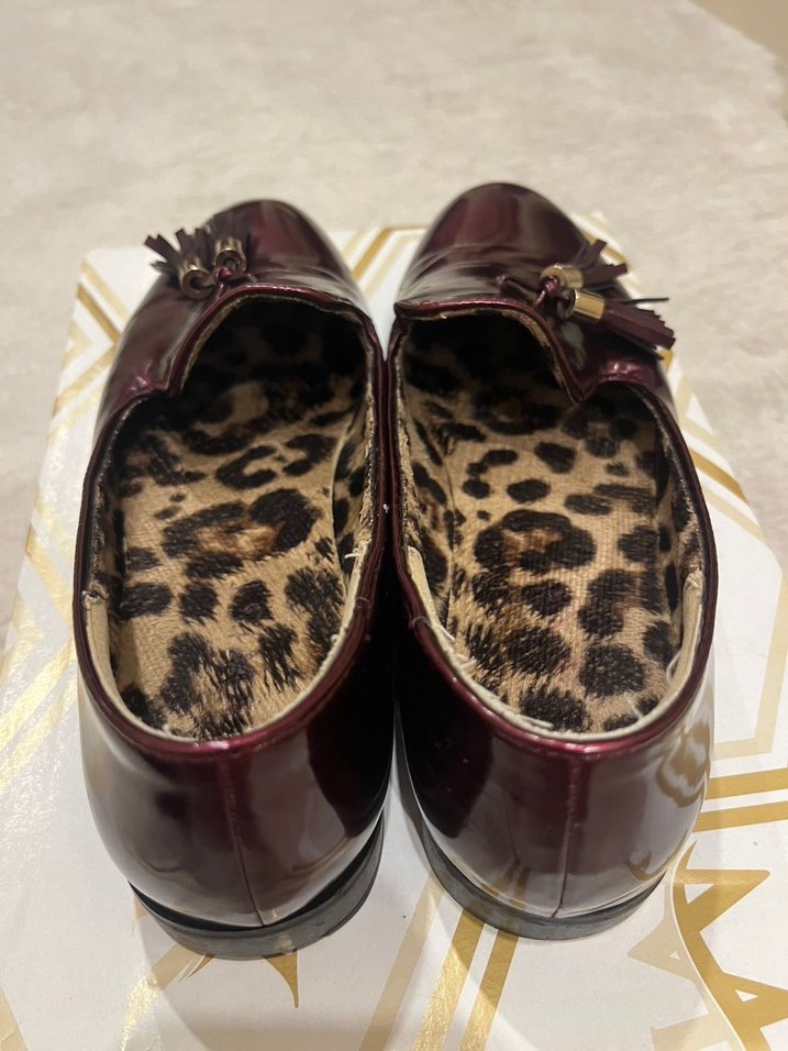 Bordo Parlak Leopar Desenli Kız Loafer - Görsel 2