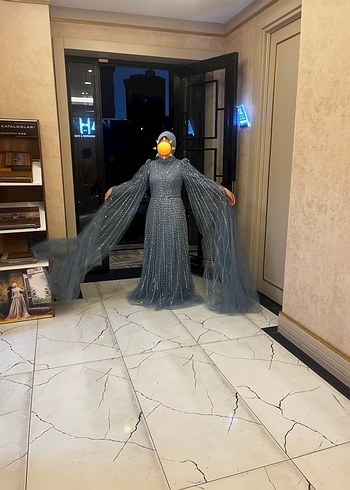 Mavi Drapeli Uzun Abiye Elbise - Görsel 3