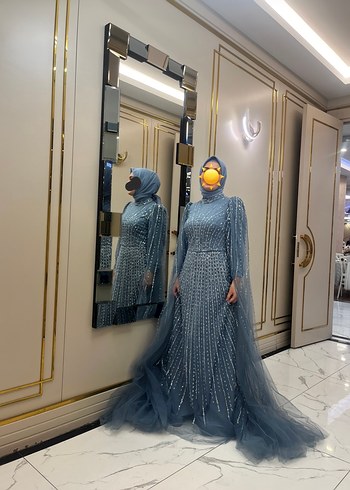 Mavi Drapeli Uzun Abiye Elbise - Görsel 4