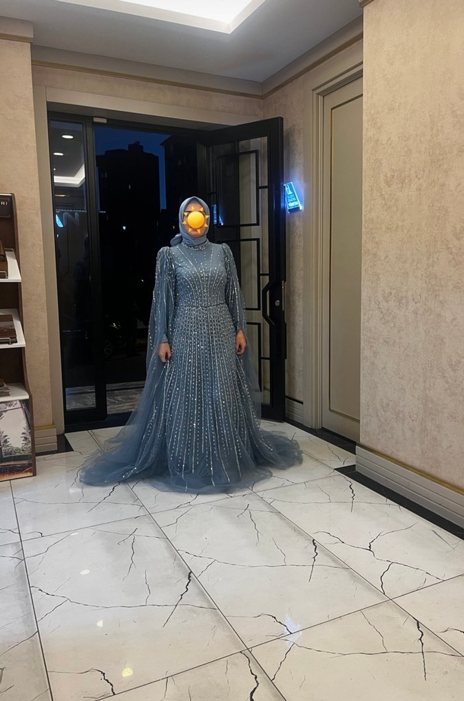 Mavi Drapeli Uzun Abiye Elbise - Görsel 2