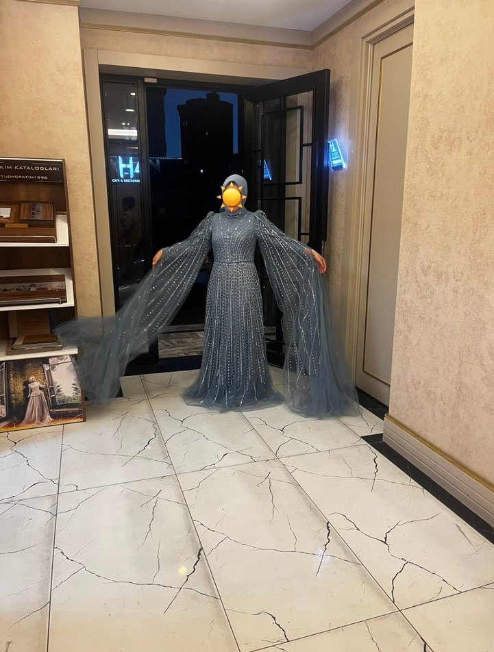 Mavi Drapeli Uzun Abiye Elbise - Görsel 3