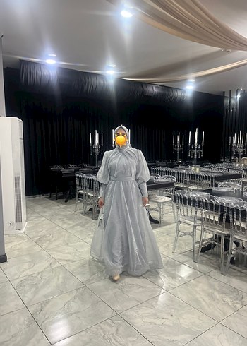 Gri Uzun Katlı Salaş Abiye Elbise - Görsel 2