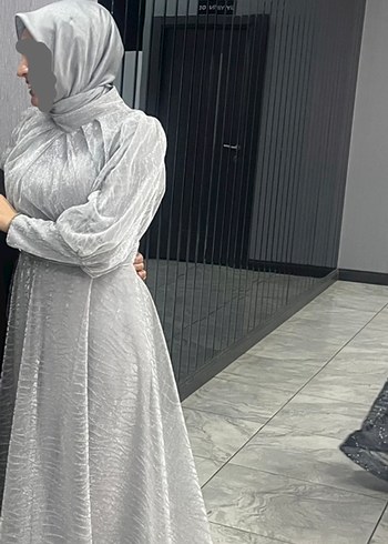 Gri Uzun Katlı Salaş Abiye Elbise - Görsel 5