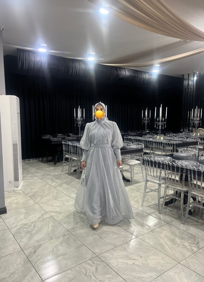 Gri Uzun Katlı Salaş Abiye Elbise - Görsel 2