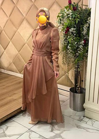 Bej Drapeli Uzun Kol Elbise - Görsel 3