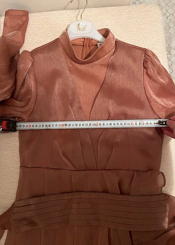 Bej Drapeli Uzun Kol Elbise - Görsel 5