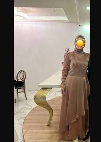 Bej Drapeli Uzun Kol Elbise - Görsel 2