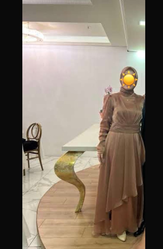 Bej Drapeli Uzun Kol Elbise - Görsel 2