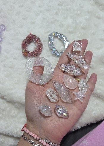 Pembe Işıltılı kolye Epoksi uçları tane