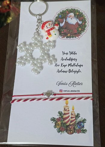 Boncuklu Kar Tanesi Anahtarlık ve Bileklik Seti - Görsel 2