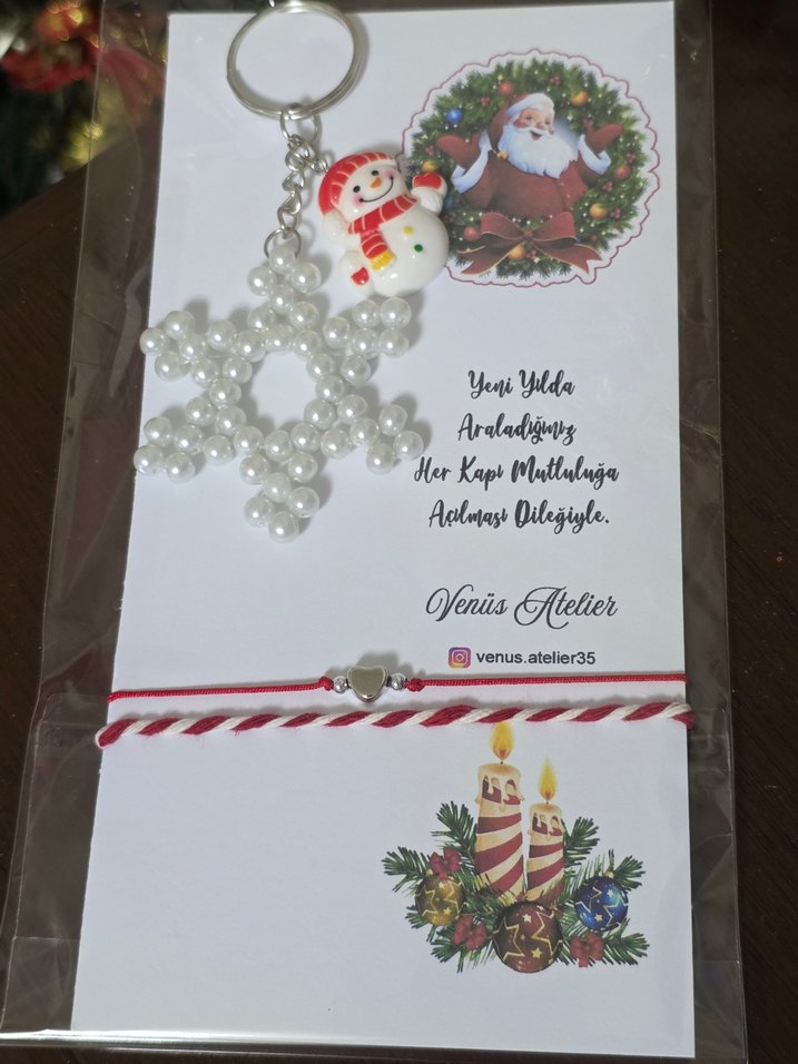 Boncuklu Kar Tanesi Anahtarlık ve Bileklik Seti - Görsel 2