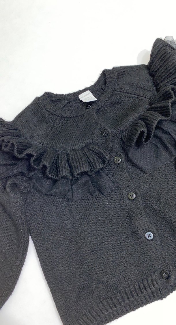 Kız Çocuk Siyah Nakışlı Triko Hırka - Görsel 2