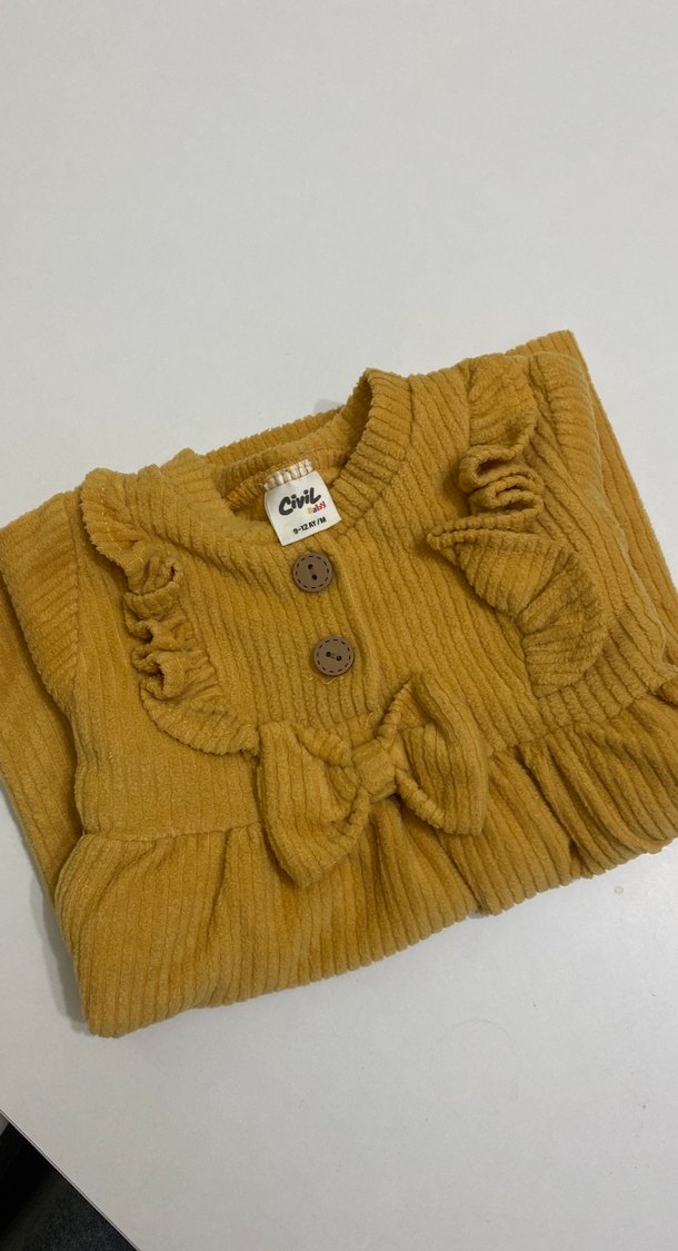 Uzun Kollu fitilli Kız Çocuk Elbise - Görsel 5