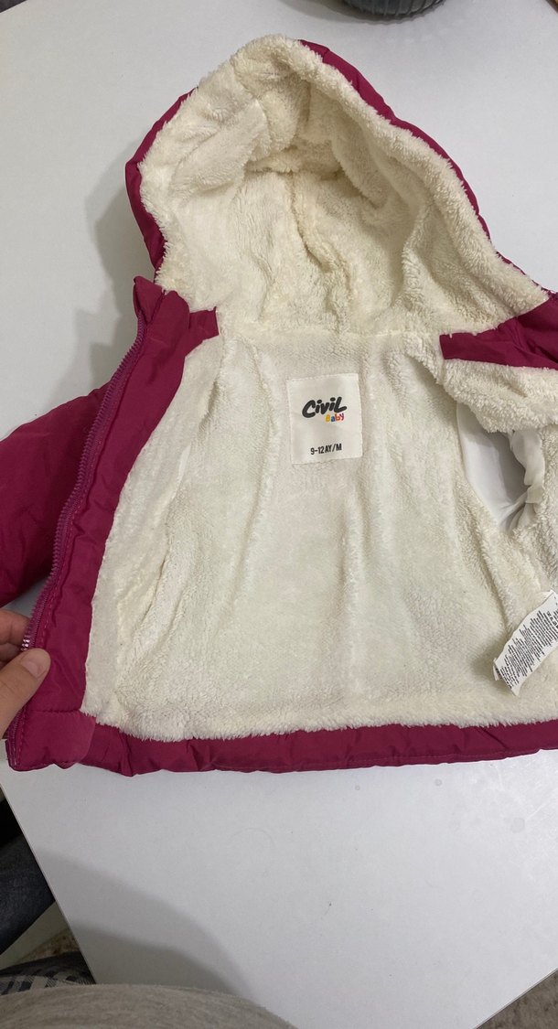 Bordo Kız Çocuk Kapüşonlu Fermuarlı Mont - Görsel 2