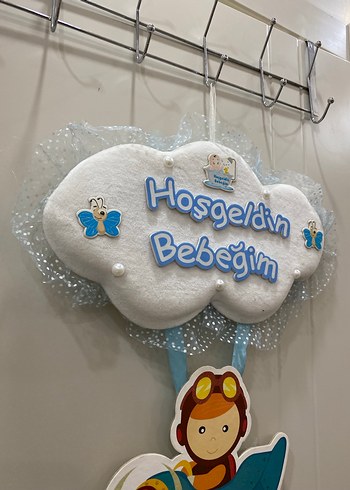 Mavi Bulut ve Uçaklı Bebek Kapı Süsü - Görsel 2