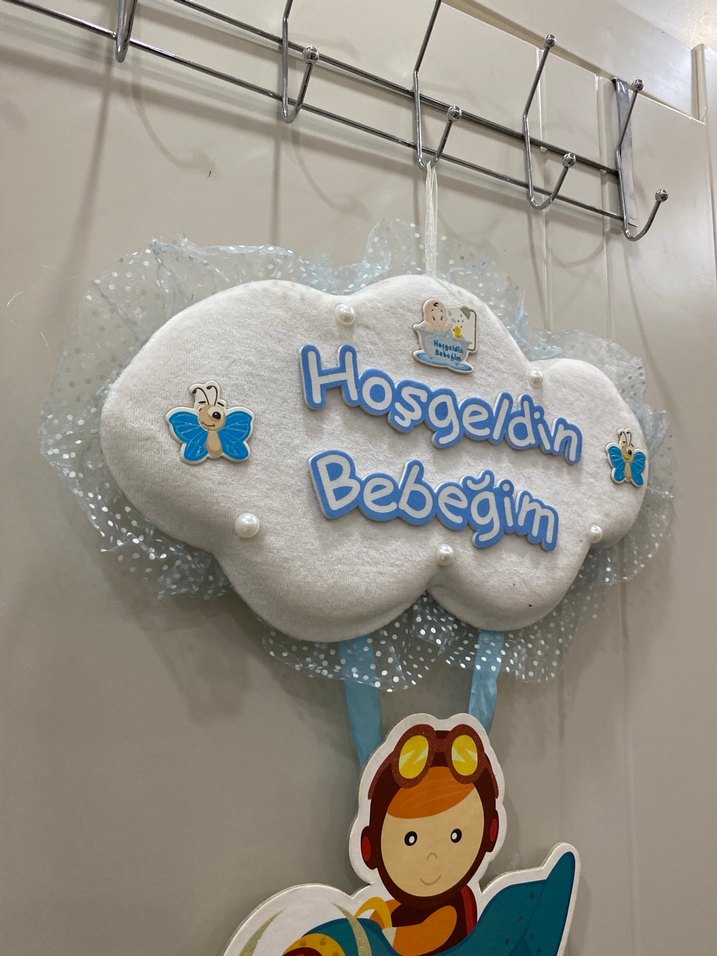 Mavi Bulut ve Uçaklı Bebek Kapı Süsü - Görsel 2