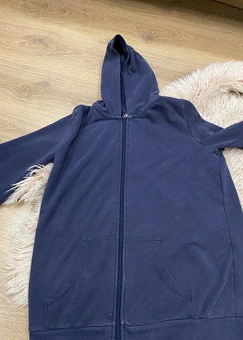 Mavi Kapüşonlu Fermuarlı Erkek Sweatshirt - Görsel 3