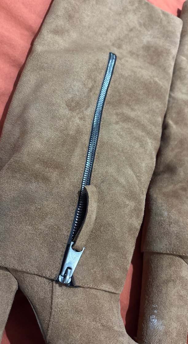 Diz Boyu Kahverengi tozluklu  Süet Fermuarlı Topuklu Çizme - Görsel 4