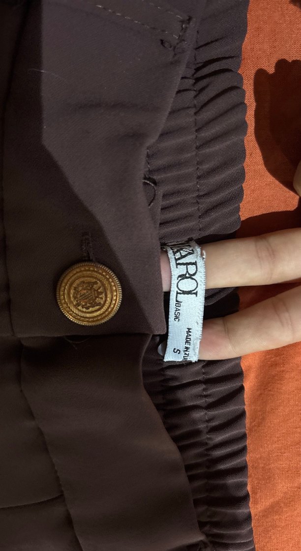 Düğmeli kahverengi  Kadın Kumaş Pantolon - Görsel 2