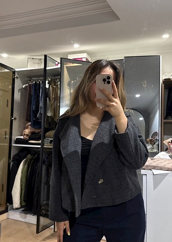 Gri Kadın Düğmeli Midi Ceket - Görsel 2