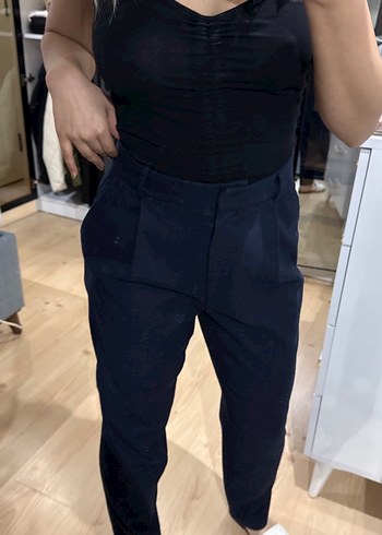 Lacivert Midi Kumaş Kadın Pantolon - Görsel 2