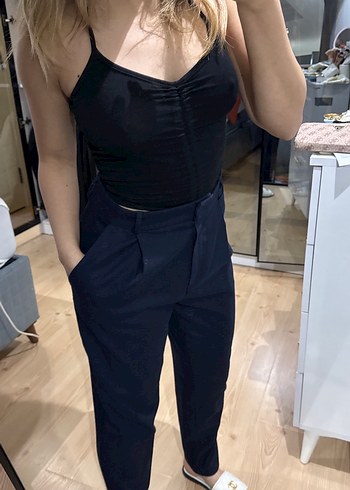 Lacivert Midi Kumaş Kadın Pantolon - Görsel 4