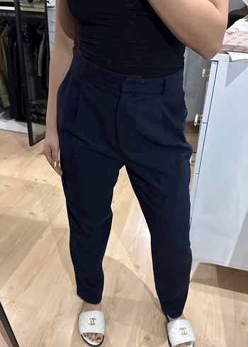 Lacivert Midi Kumaş Kadın Pantolon - Görsel 3