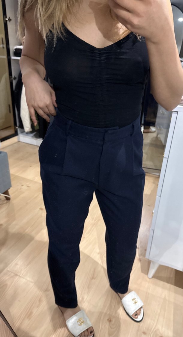 Lacivert Midi Kumaş Kadın Pantolon - Görsel 2