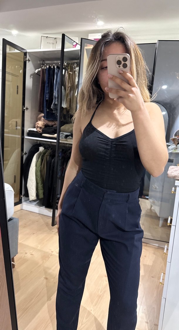 Lacivert Midi Kumaş Kadın Pantolon - Görsel 5