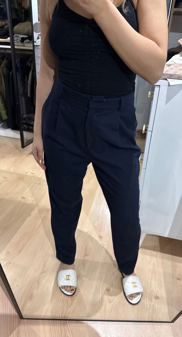 Lacivert Midi Kumaş Kadın Pantolon - Görsel 3