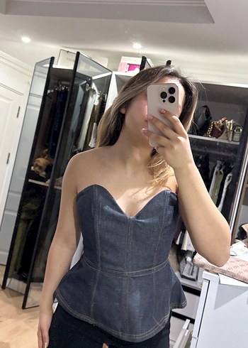 Gri Denim Straplez Kadın Bustiyer özel tasarım - Görsel 2