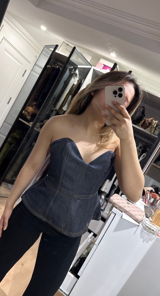 Gri Denim Straplez Kadın Bustiyer özel tasarım - Görsel 4