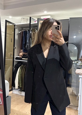 Siyah Kadın Notch Yaka Midi Blazer - Görsel 5