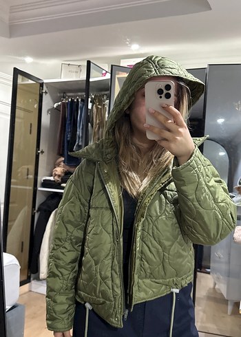 Kadın Haki Fermuarlı Kısa mont - Görsel 2